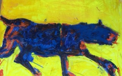 4paintings , same animal , same paint, different canvasses, same mood